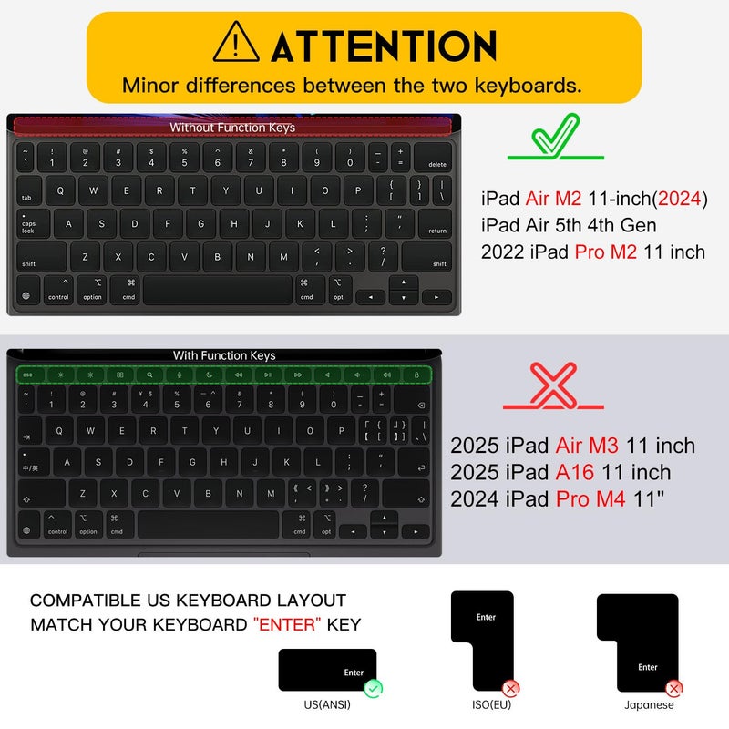 CaseBuy Ultra Thin Keyboard Cover for Apple iPad Air 11-inch(M2 2024) & iPad Air 5th 4th Gen & 2022 M2 iPad Pro 11 inch with Magic Keyboard(4th 3rd 2nd Generation), US Keyboard Layout - Image 2